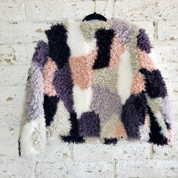 1.State Patchwork Cropped Jacket Womens Faux Fur Coat Cozy Fall Funky Jacket SZM - Picture 2 of 12